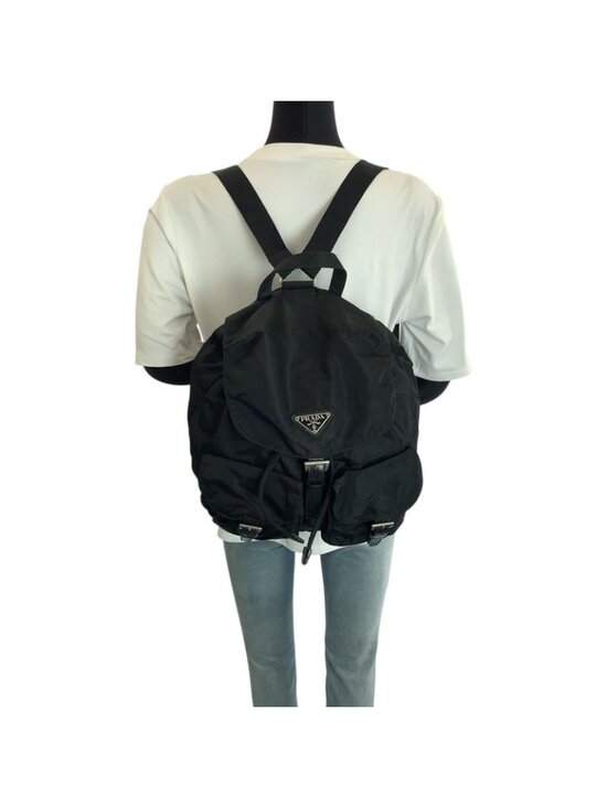 Prada Tessuto Black Silver Nylon Leather Backpack main image 9